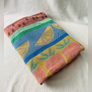 SOLD - Vintage Terrisol Beach Towel Colorful Fruits 60”x35” Novelty 100% Cotton